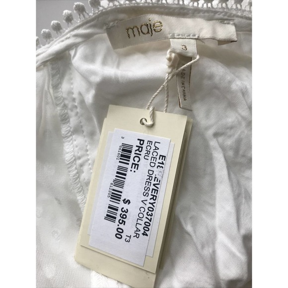 Maje Revery White Lace V Neck Collar Dress Size 3 - Picture 10 of 12